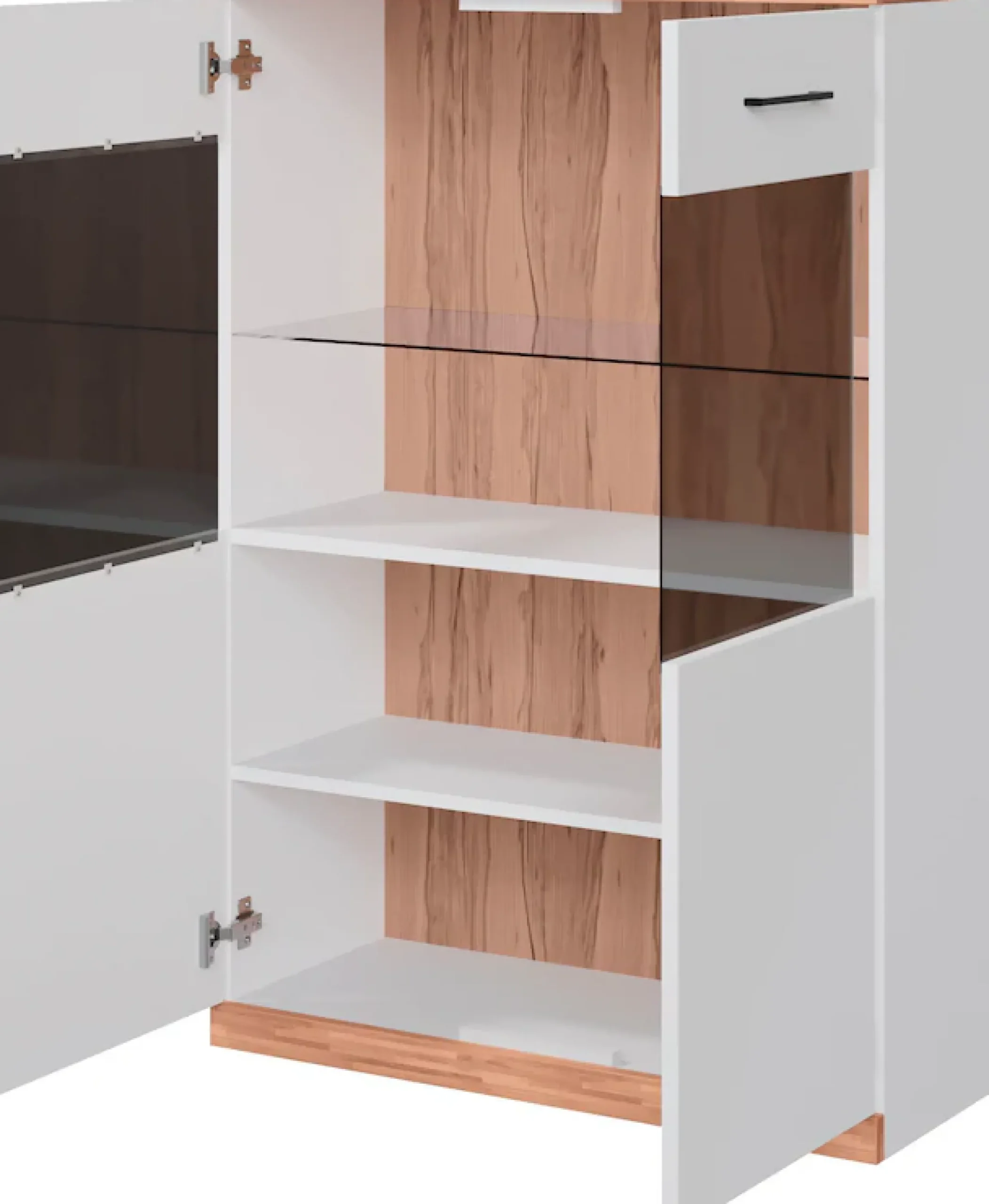 OTTO home Vitrine »Ribe, 125 cm hoch, Fronten Massivholz, 4 breite Fächer« Korpus Holzwerkstoff, 2Türen mit Glaseinsatz, einlegeboden verstellbar