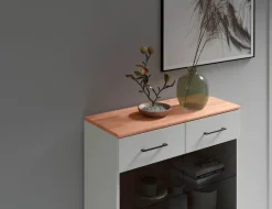 OTTO home Vitrine »Ribe, 125 cm hoch, Fronten Massivholz, 4 breite Fächer« Korpus Holzwerkstoff, 2Türen mit Glaseinsatz, einlegeboden verstellbar