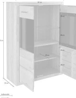 OTTO home Vitrine »Ribe, 125 cm hoch, Fronten Massivholz, 4 breite Fächer« Korpus Holzwerkstoff, 2Türen mit Glaseinsatz, einlegeboden verstellbar