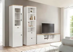 OTTO home Vitrine »Rigny« aus MDF, mit Holz-Zierleiste, schwarzem Metallgriff