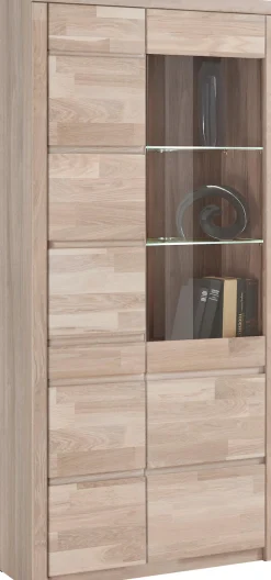 OTTO home Vitrine »SILBEKORG B/T/H: 90/35/190cm, Fronten & Leisten aus Massivholz« 10 Fächer, variable Einlegeboden aus Glas&Melamin, Korpus aus Melamin