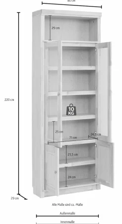 OTTO home Vitrine »Soeren Bücherregal mit Eiche-Elementen B/T/H: 80/29/220 cm« mit Glas-/Holztüren