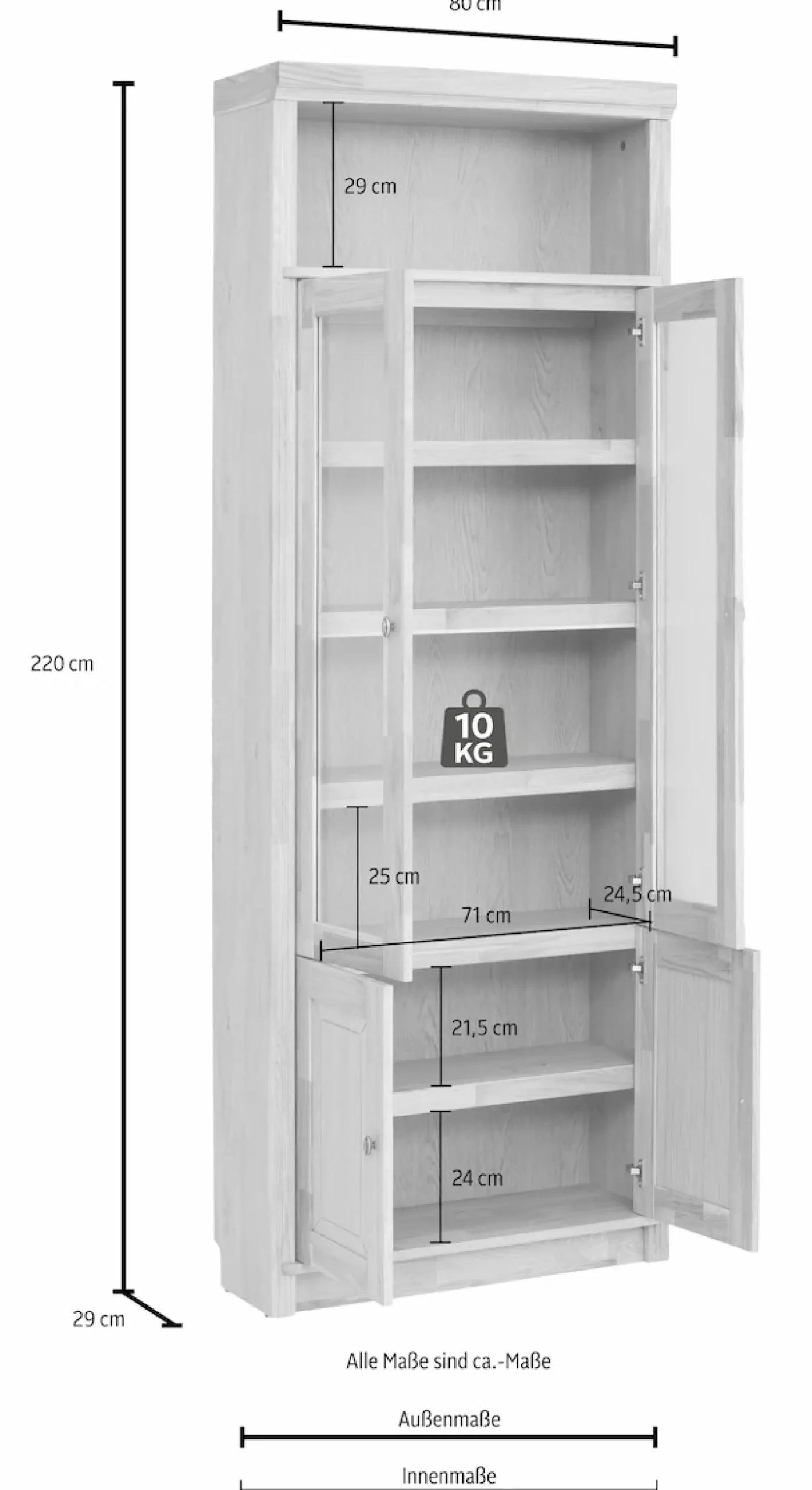 OTTO home Vitrine »Soeren Bücherregal mit Eiche-Elementen B/T/H: 80/29/220 cm« mit Glas-/Holztüren