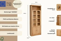 OTTO home Vitrine »Soeren Bücherregal mit Eiche-Elementen B/T/H: 80/29/220 cm« mit Glas-/Holztüren