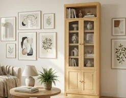 OTTO home Vitrine »Soeren Regal mit 2 Glastüren und 2 Holztüren, B/TH: 80/29/220 cm« Kiefer FSC®-zertifiziert, 1 offenes Fach, 6 Fächer hinter den Türen