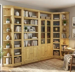 OTTO home Vitrine »Soeren Regal mit 2 Glastüren und 2 Holztüren, B/TH: 80/29/220 cm« Kiefer FSC®-zertifiziert, 1 offenes Fach, 6 Fächer hinter den Türen