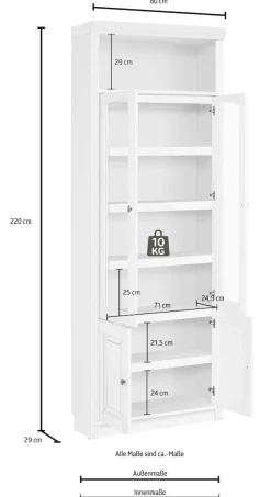 OTTO home Vitrine »Soeren Regal mit 2 Glastüren und 2 Holztüren, B/TH: 80/29/220 cm« Kiefer FSC®-zertifiziert, 1 offenes Fach, 6 Fächer hinter den Türen