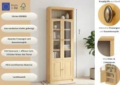 OTTO home Vitrine »Soeren Regal mit 2 Glastüren und 2 Holztüren, B/TH: 80/29/220 cm« Kiefer FSC®-zertifiziert, 1 offenes Fach, 6 Fächer hinter den Türen