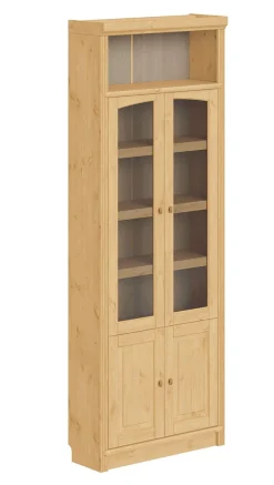 OTTO home Vitrine »Soeren Regal mit 2 Glastüren und 2 Holztüren, B/TH: 80/29/220 cm« Kiefer FSC®-zertifiziert, 1 offenes Fach, 6 Fächer hinter den Türen