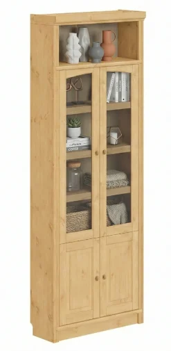 OTTO home Vitrine »Soeren Regal mit 2 Glastüren und 2 Holztüren, B/TH: 80/29/220 cm« Kiefer FSC®-zertifiziert, 1 offenes Fach, 6 Fächer hinter den Türen
