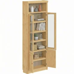 OTTO home Vitrine »Soeren Regal mit 2 Glastüren und 2 Holztüren, B/TH: 80/29/220 cm« Kiefer FSC®-zertifiziert, 1 offenes Fach, 6 Fächer hinter den Türen