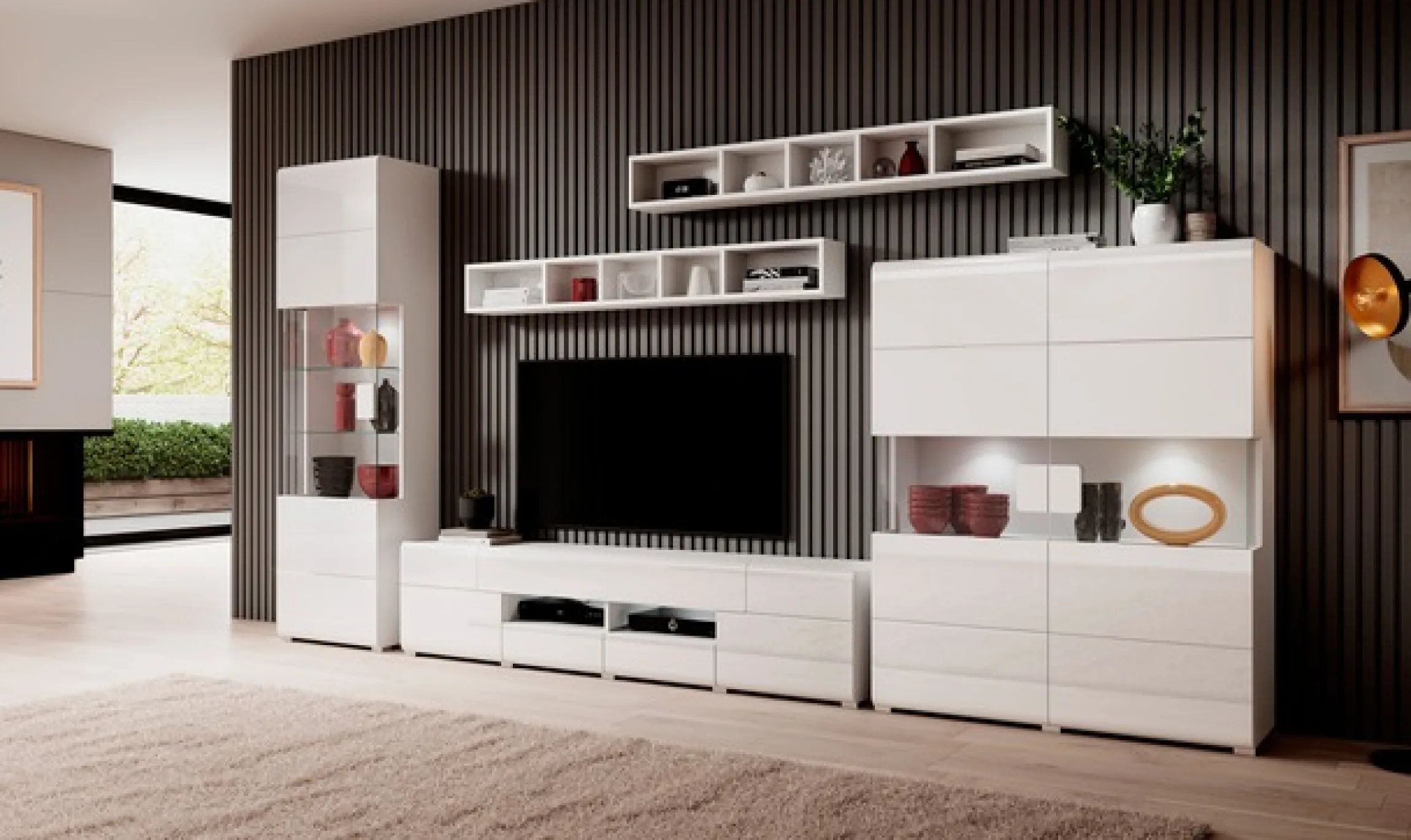 OTTO home Vitrine »Toledo,Höhe 204 cm trendige Glasvitrine mit dekorative Fräsungen« Standvitrine ohne Beleuchtung, viel Stauraum, hochglanz Front MDF