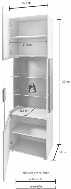 OTTO home Vitrine »Toledo,Höhe 204 cm trendige Glasvitrine mit dekorative Fräsungen« Standvitrine ohne Beleuchtung, viel Stauraum, hochglanz Front MDF