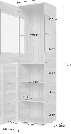 OTTO home Vitrine »VETRO: Fronten aus Massivholz, Korpus aus Melamin, 1Glastür« Kernbuche B/T/H:50/40/190cm, 3Variable einlegeboden, Türanschlag L/R