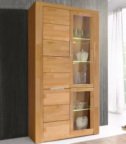OTTO home Vitrine »ZARA 2 Holztüren, 2 Glastüren, 10 Fächer, pflegeleicht, holz geölt« B/T/H: 100/40/190cm, Massivholzfronten, Korpus aus Melamin
