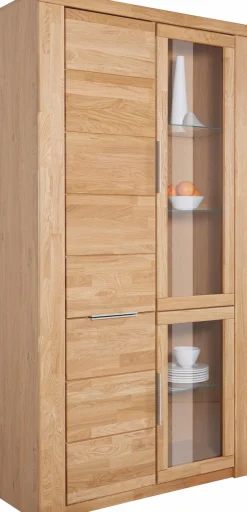 OTTO home Vitrine »ZARA 2 Holztüren, 2 Glastüren, 10 Fächer, pflegeleicht, holz geölt« B/T/H: 100/40/190cm, Massivholzfronten, Korpus aus Melamin