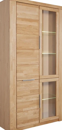 OTTO home Vitrine »ZARA 2 Holztüren, 2 Glastüren, 10 Fächer, pflegeleicht, holz geölt« B/T/H: 100/40/190cm, Massivholzfronten, Korpus aus Melamin