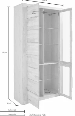OTTO home Vitrine »ZARA 2 Holztüren, 2 Glastüren, 10 Fächer, pflegeleicht, holz geölt« B/T/H: 100/40/190cm, Massivholzfronten, Korpus aus Melamin