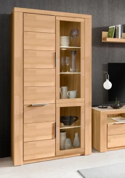 OTTO home Vitrine »ZARA 2 Holztüren, 2 Glastüren, 10 Fächer, pflegeleicht, holz geölt« B/T/H: 100/40/190cm, Massivholzfronten, Korpus aus Melamin