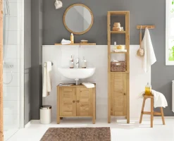 OTTO home Waschbeckenunterschrank »Ayanna« aus Massivholz, FSC®, Lamellenfront, Höhe 57 cm, Breite 59 cm
