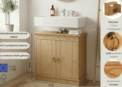OTTO home Waschbeckenunterschrank »Indra, Badschrank, Badmöbel, Badezimmerschrank« B/T/H: 64/32/66 cm,aus massiver Kiefer, 2 Türen,FSC®-zertifiziert