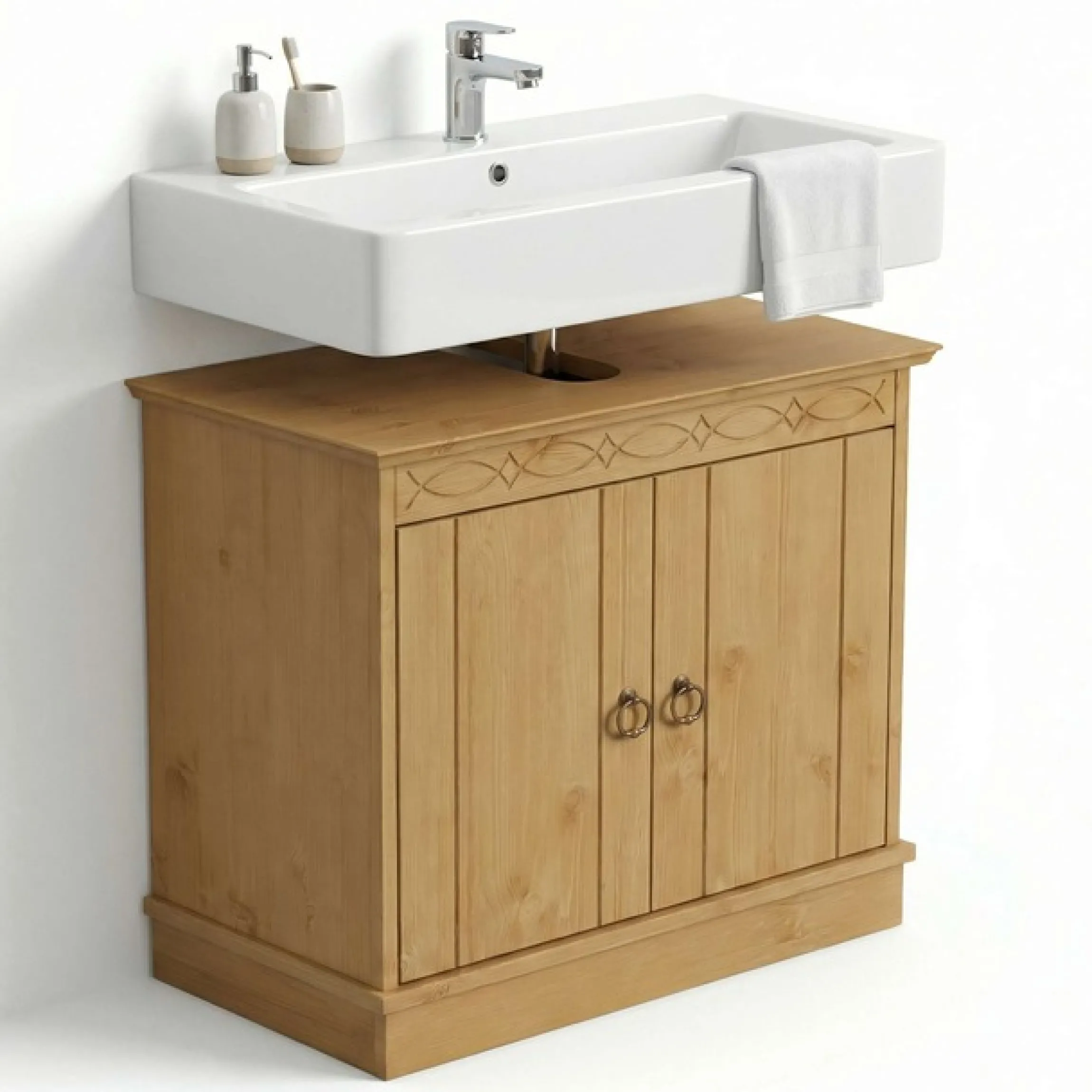 OTTO home Waschbeckenunterschrank »Indra, Badschrank, Badmöbel, Badezimmerschrank« B/T/H: 64/32/66 cm,aus massiver Kiefer, 2 Türen,FSC®-zertifiziert