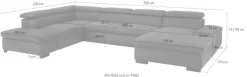 OTTO home Wohnlandschaft »Alberto U-Form, B: 350 cm, mit Kopfteilverstellung, XXL-Sofa« optional mit Schlaffunktion, Couch mit Lederoption