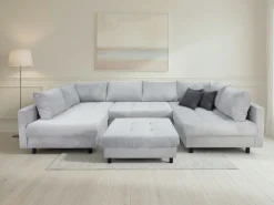 OTTO home Wohnlandschaft »Antonia U-Form, B: 298 cm, inkl. Hocker, Federkernpolsterung« extra große Liegefläche, 282x178cm, inkl. 3 Zierkissen