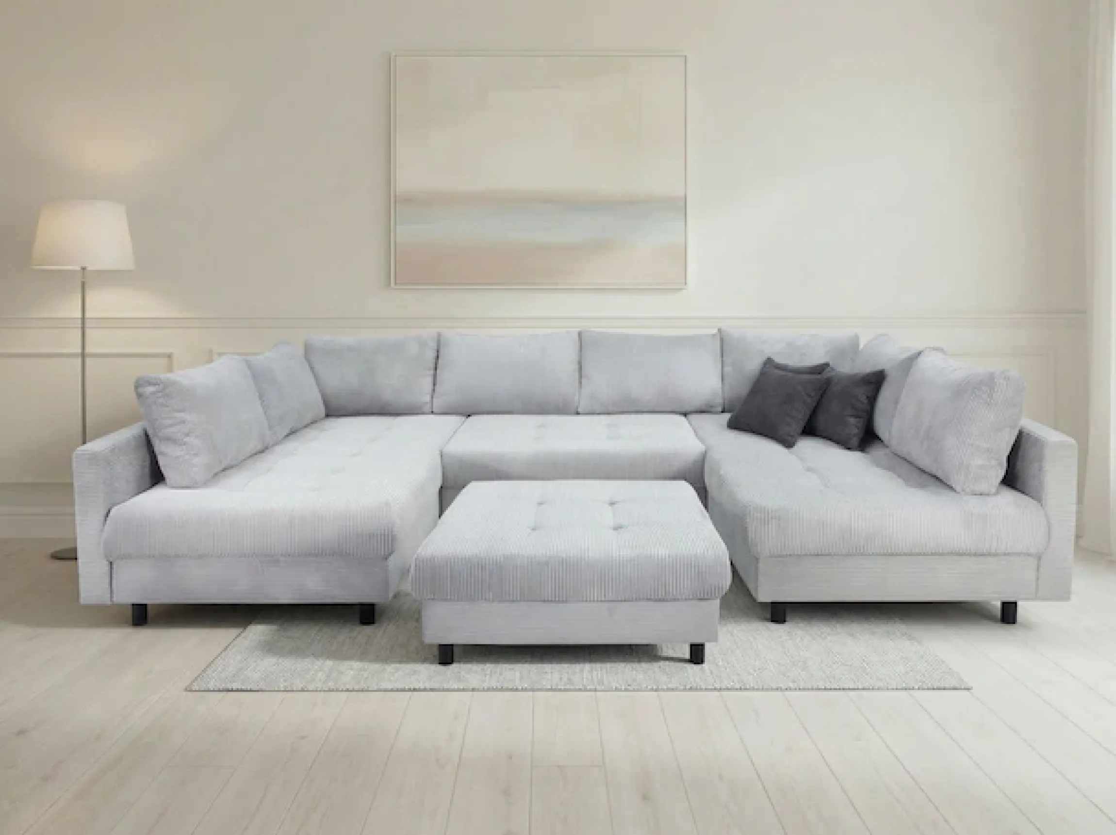 OTTO home Wohnlandschaft »Antonia U-Form, B: 298 cm, inkl. Hocker, Federkernpolsterung« extra große Liegefläche, 282x178cm, inkl. 3 Zierkissen