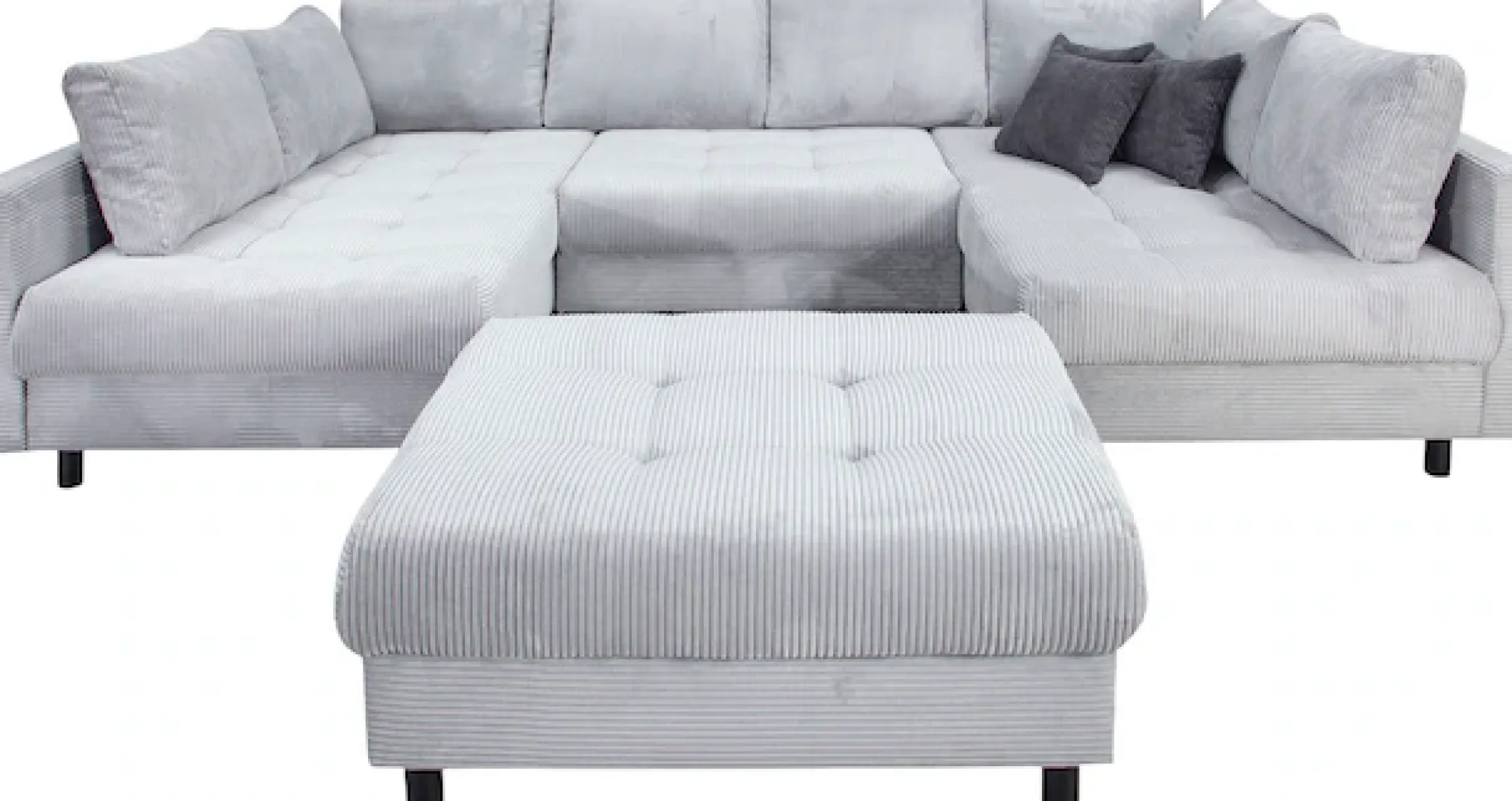 OTTO home Wohnlandschaft »Antonia U-Form, B: 298 cm, inkl. Hocker, Federkernpolsterung« extra große Liegefläche, 282x178cm, inkl. 3 Zierkissen