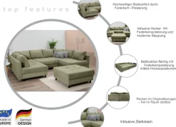 OTTO home Wohnlandschaft »Antonia U-Form, B: 298 cm, inkl. Hocker, Federkernpolsterung« extra große Liegefläche, 282x178cm, inkl. 3 Zierkissen