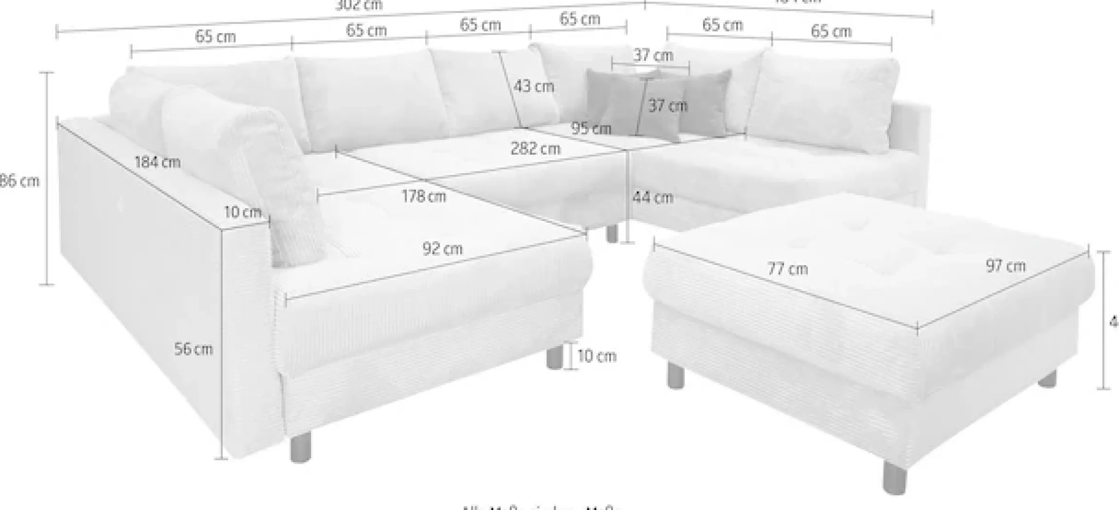 OTTO home Wohnlandschaft »Antonia U-Form, B: 298 cm, inkl. Hocker, Federkernpolsterung« extra große Liegefläche, 282x178cm, inkl. 3 Zierkissen