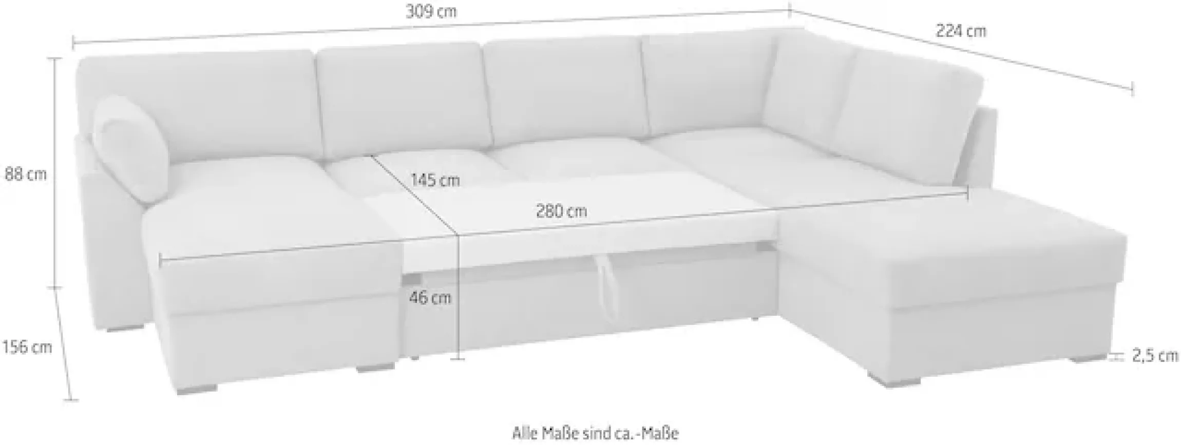 OTTO home Wohnlandschaft »Citry« Breite 309 cm, Chenille, Bettfunktion, Bettkasten, U-Form