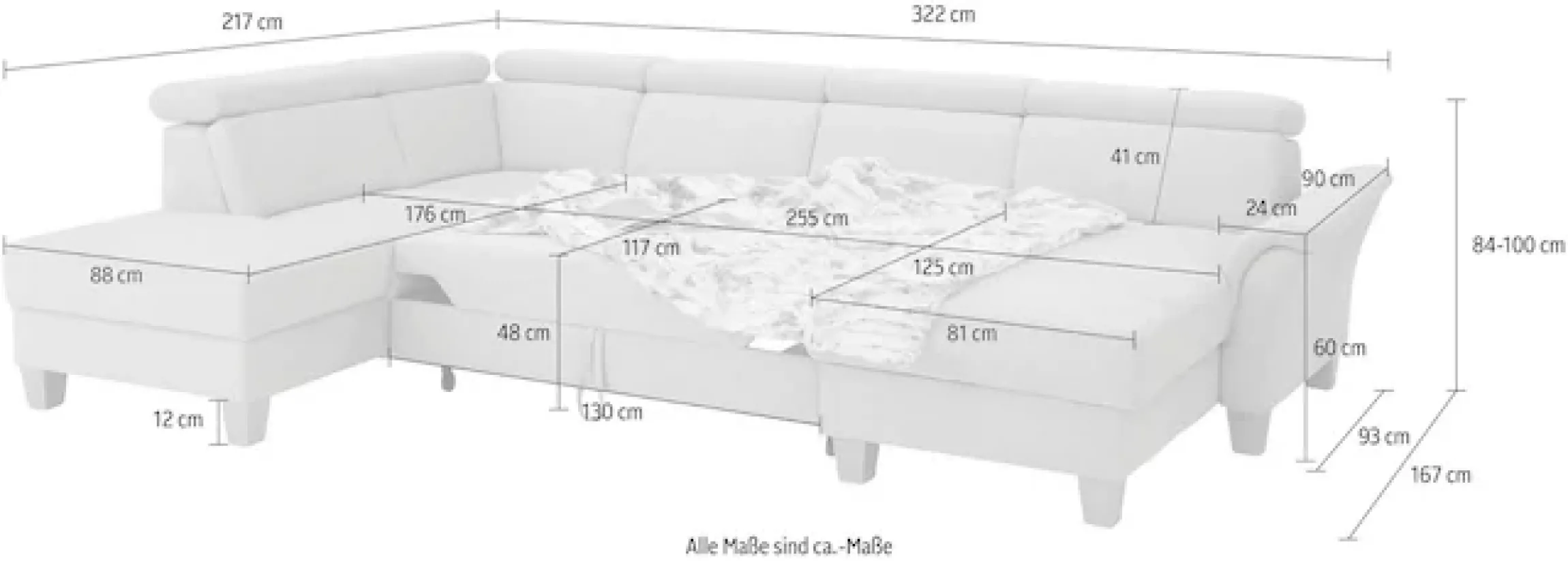 OTTO home Wohnlandschaft »Conville U-Form« Kopfteilverstellung wahlweise mit Schlaffunktion und Bettkasten