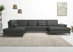 OTTO home Wohnlandschaft »Costello U-Form, B: 363 cm mit Sitztiefen-, Armteilverstellung &« 3 Nierenkissen, optional Schlaffunktion & Bettkasten