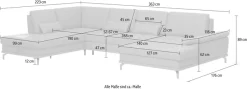 OTTO home Wohnlandschaft »Costello U-Form, B: 363 cm mit Sitztiefen-, Armteilverstellung &« 3 Nierenkissen, optional Schlaffunktion & Bettkasten