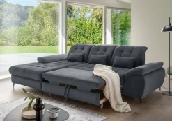 OTTO home Wohnlandschaft »Delphino Multifunktionen, Bettfunktion, Breite 273cm, L-Form« inkl. Bettkasten, Schlaffunktion, Kopfteil- und Sitztiefenverstellung