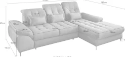 OTTO home Wohnlandschaft »Delphino Multifunktionen, Bettfunktion, Breite 273cm, L-Form« inkl. Bettkasten, Schlaffunktion, Kopfteil- und Sitztiefenverstellung