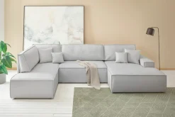 OTTO home Wohnlandschaft »FINNLEYStrurktur fein U-Form XXL 329 cm« Schlafsofa, Bettkasten, in Bouclé, Struktur fein und Mega Cord