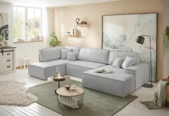 OTTO home Wohnlandschaft »FINNLEYStrurktur fein U-Form XXL 329 cm« Schlafsofa, Bettkasten, in Bouclé, Struktur fein und Mega Cord
