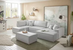 OTTO home Wohnlandschaft »FINNLEYStrurktur fein U-Form XXL 329 cm« Schlafsofa, Bettkasten, in Bouclé, Struktur fein und Mega Cord