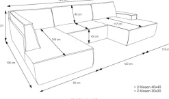 OTTO home Wohnlandschaft »FINNLEYStrurktur fein U-Form XXL 329 cm« Schlafsofa, Bettkasten, in Bouclé, Struktur fein und Mega Cord