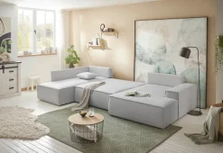 OTTO home Wohnlandschaft »FINNLEYStrurktur fein U-Form XXL 329 cm« Schlafsofa, Bettkasten, in Bouclé, Struktur fein und Mega Cord