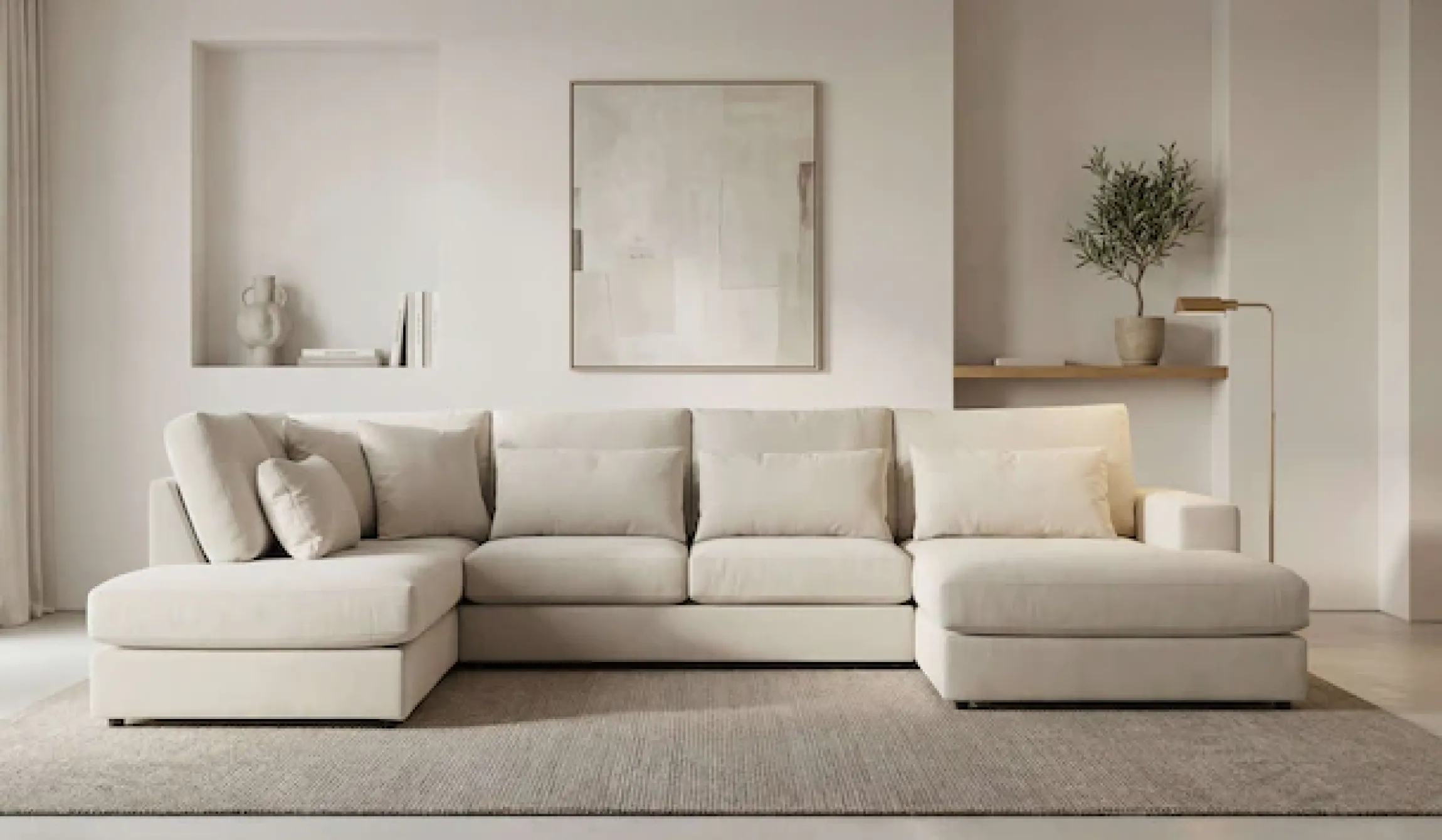 OTTO home Wohnlandschaft »Nivette, weiches Chenille« Breite 386 cm, U-Form, bodentief, 6 Zierkissen inkl.