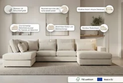 OTTO home Wohnlandschaft »Nivette, weiches Chenille« Breite 386 cm, U-Form, bodentief, 6 Zierkissen inkl.