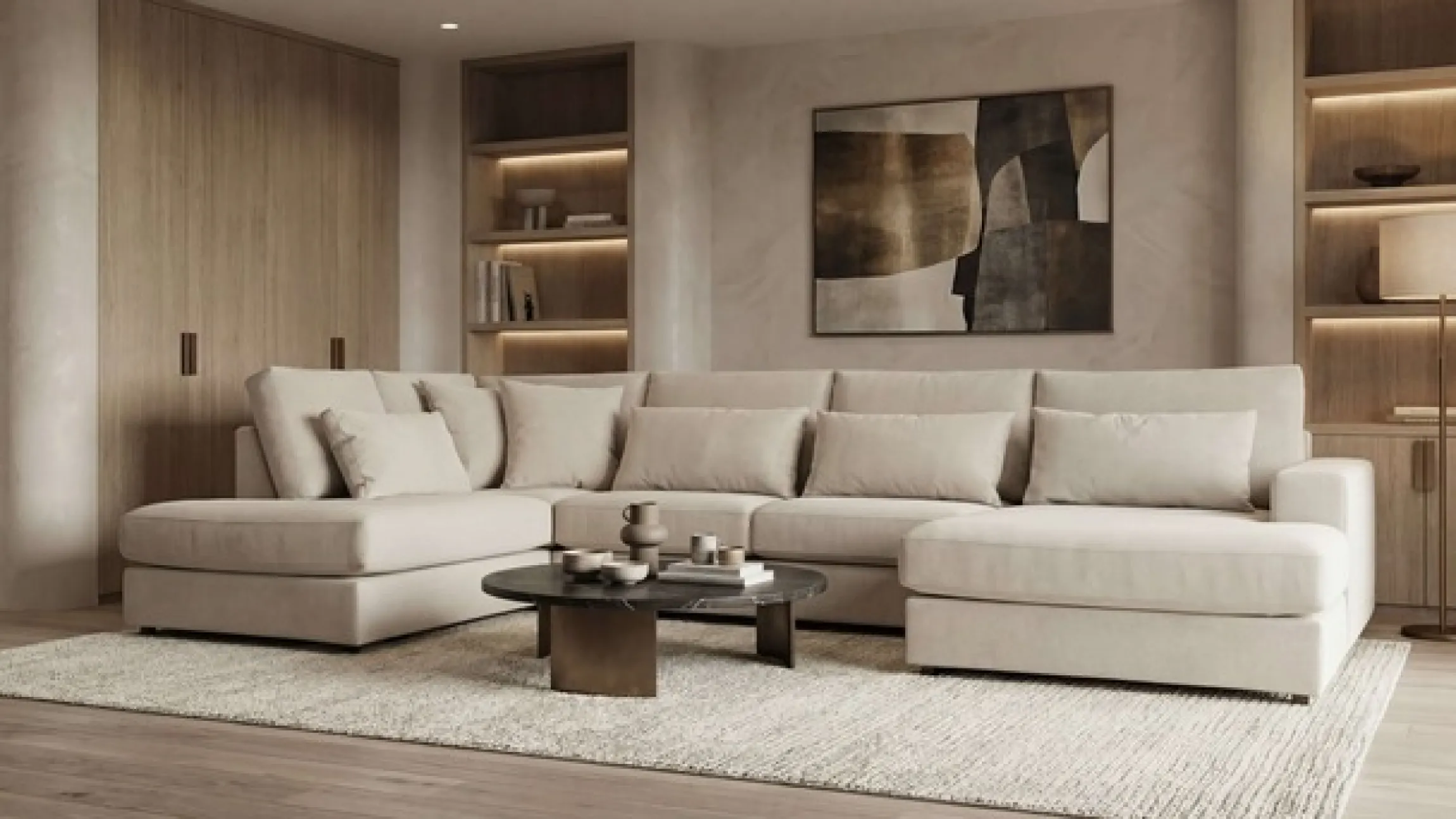 OTTO home Wohnlandschaft »Nivette, weiches Chenille« Breite 386 cm, U-Form, bodentief, 6 Zierkissen inkl.