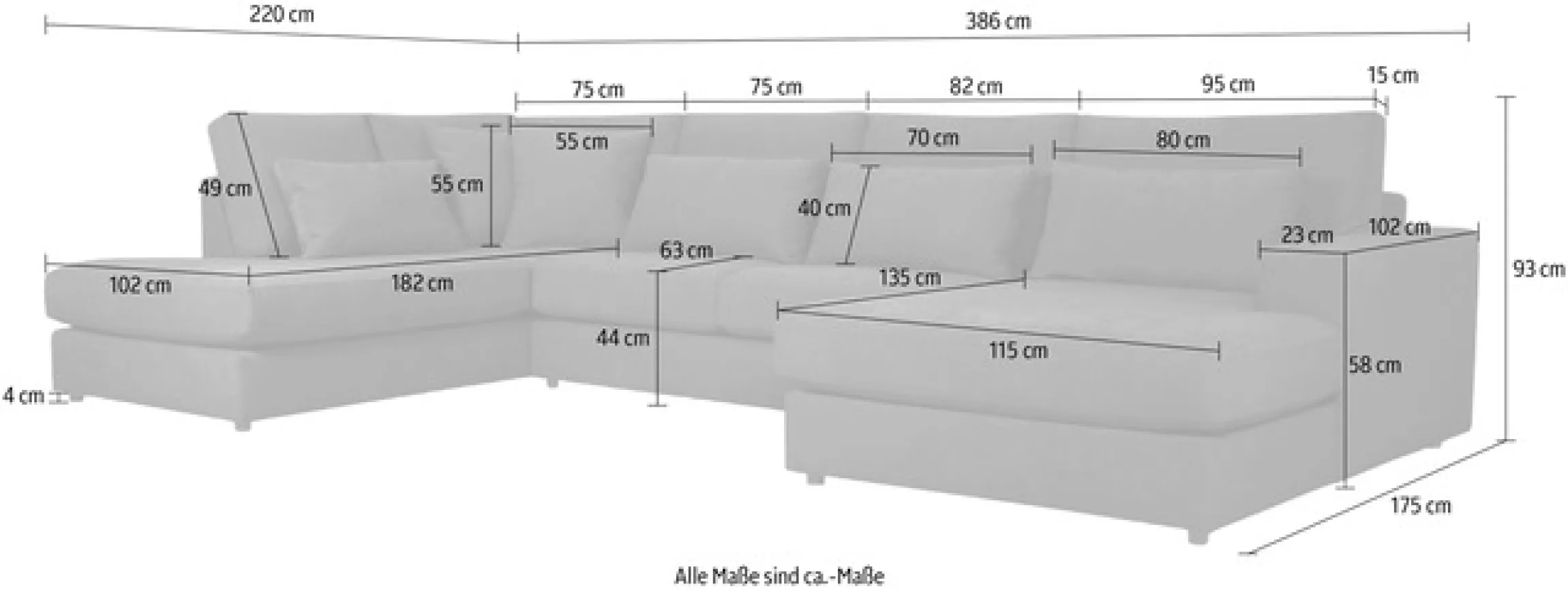 OTTO home Wohnlandschaft »Nivette, weiches Chenille« Breite 386 cm, U-Form, bodentief, 6 Zierkissen inkl.