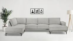 OTTO home Wohnlandschaft »OLAND Flachgewebe U-Form, XXL, B: 345 cm, Skandi-Design« U-Form, 345 cm, Wellenunterfederung, Skandi-Design, Metallfüße