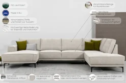 OTTO home Wohnlandschaft »OLAND Flachgewebe U-Form, XXL, B: 345 cm, Skandi-Design« U-Form, 345 cm, Wellenunterfederung, Skandi-Design, Metallfüße