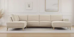 OTTO home Wohnlandschaft »Oland Skandi, weicher Chenille-Stoff« U-Form, 345 cm, Wellenunterfederung, Skandi-Design, Massivholzfüße